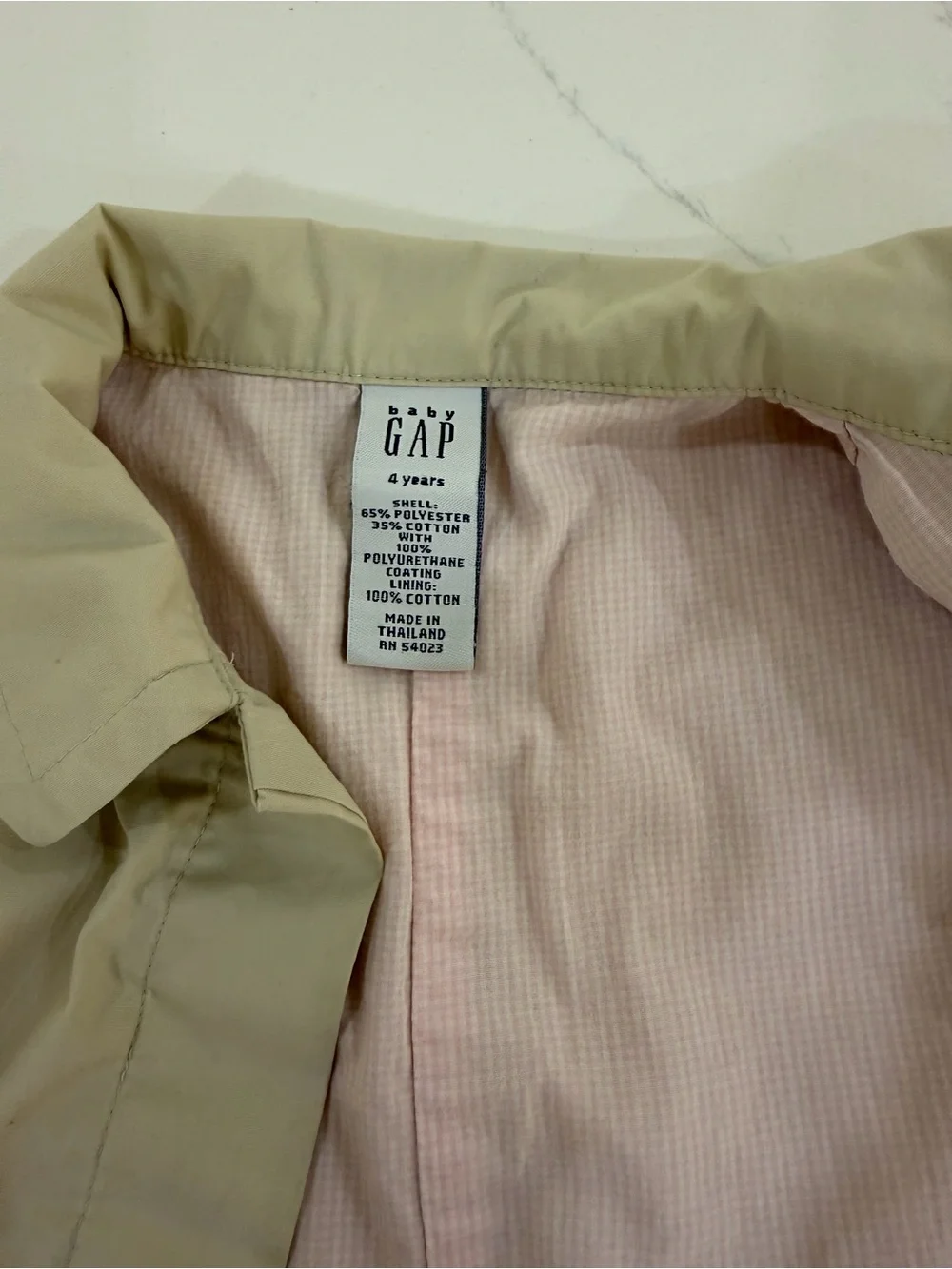 Gap Kids Girls Beige Classic Trench Coat Mac Jacket Light Pink Lining - Size 4